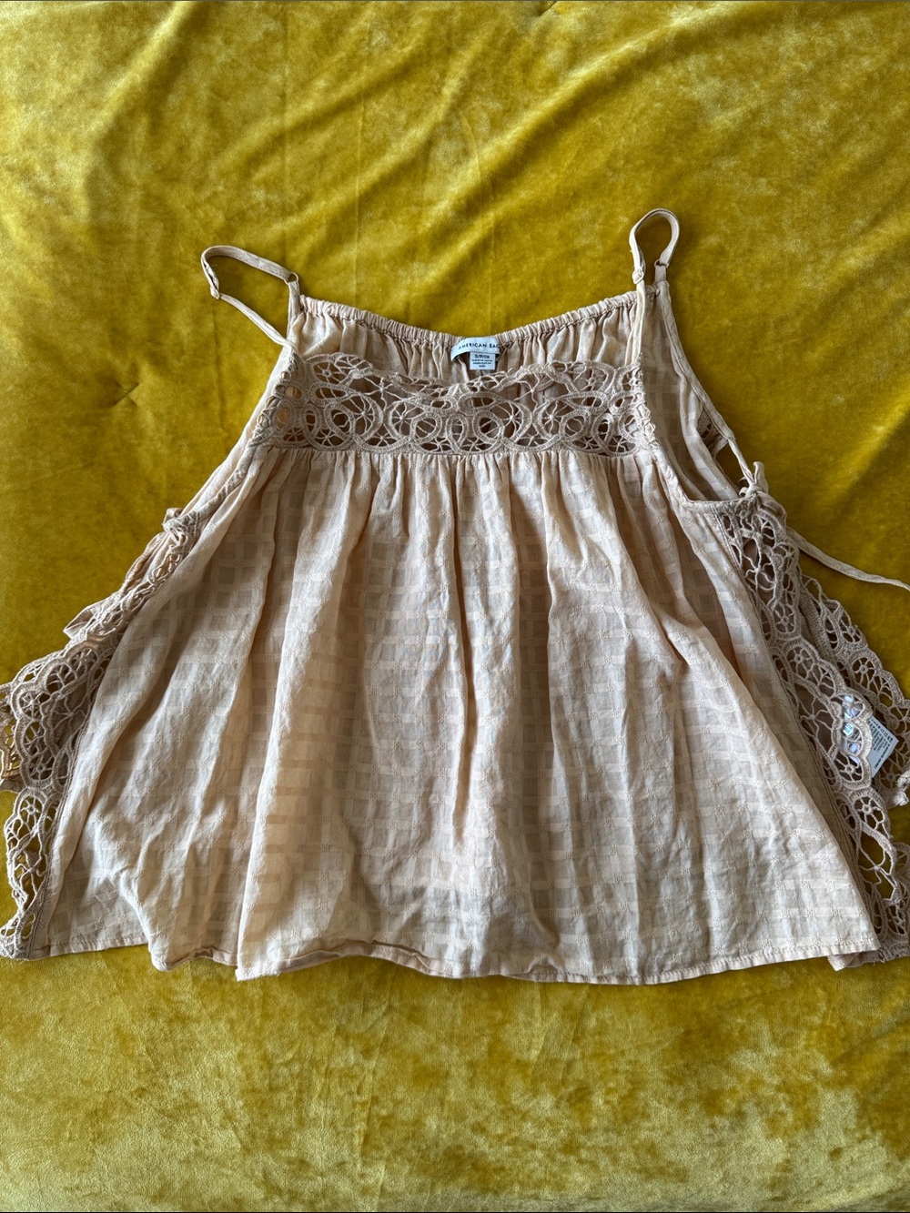 American Eagle Outfitters Beige Lace-Trim Tank Top